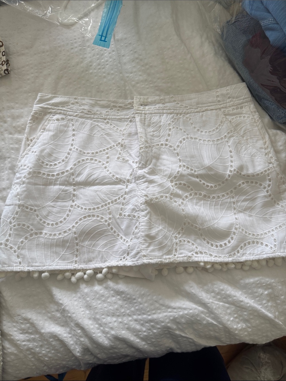 Lilly Pulitzer White Eyelet Mini Skort with Pom Pom Trim